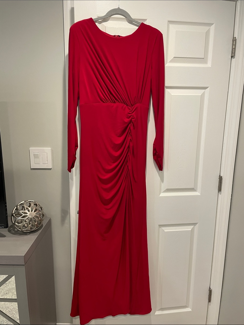 Betsy & Adam Red Long-Sleeve Ruched Maxi Dress
